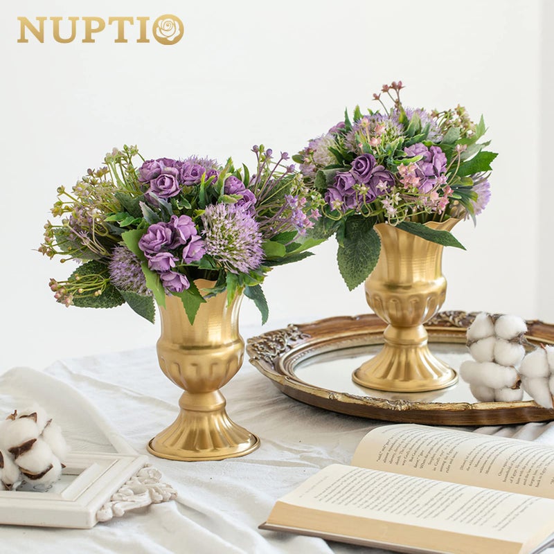 Nuptio Pcs of 10 Metal Urn Planter Elegant Wedding Centerpieces Vase for Wedding Party Decoration, 16cm/6.3" Tall Trumpet Vase Flower Holder for Anniversary Ceremony - Image 5